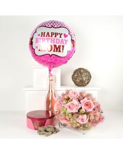 "Happy Birthday Mom" Flowers & Champagne Gift