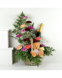 Birthday Bear Flowers & Champagne Gift