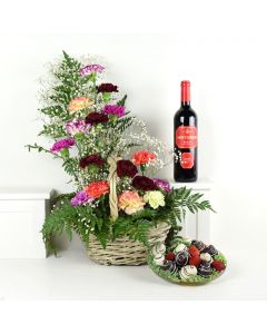 Wine & Dine Chocolate Dipped Strawberries & Flower Gift