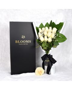 Valentine's Day 12 Stem White Rose Bouquet With Designer Box